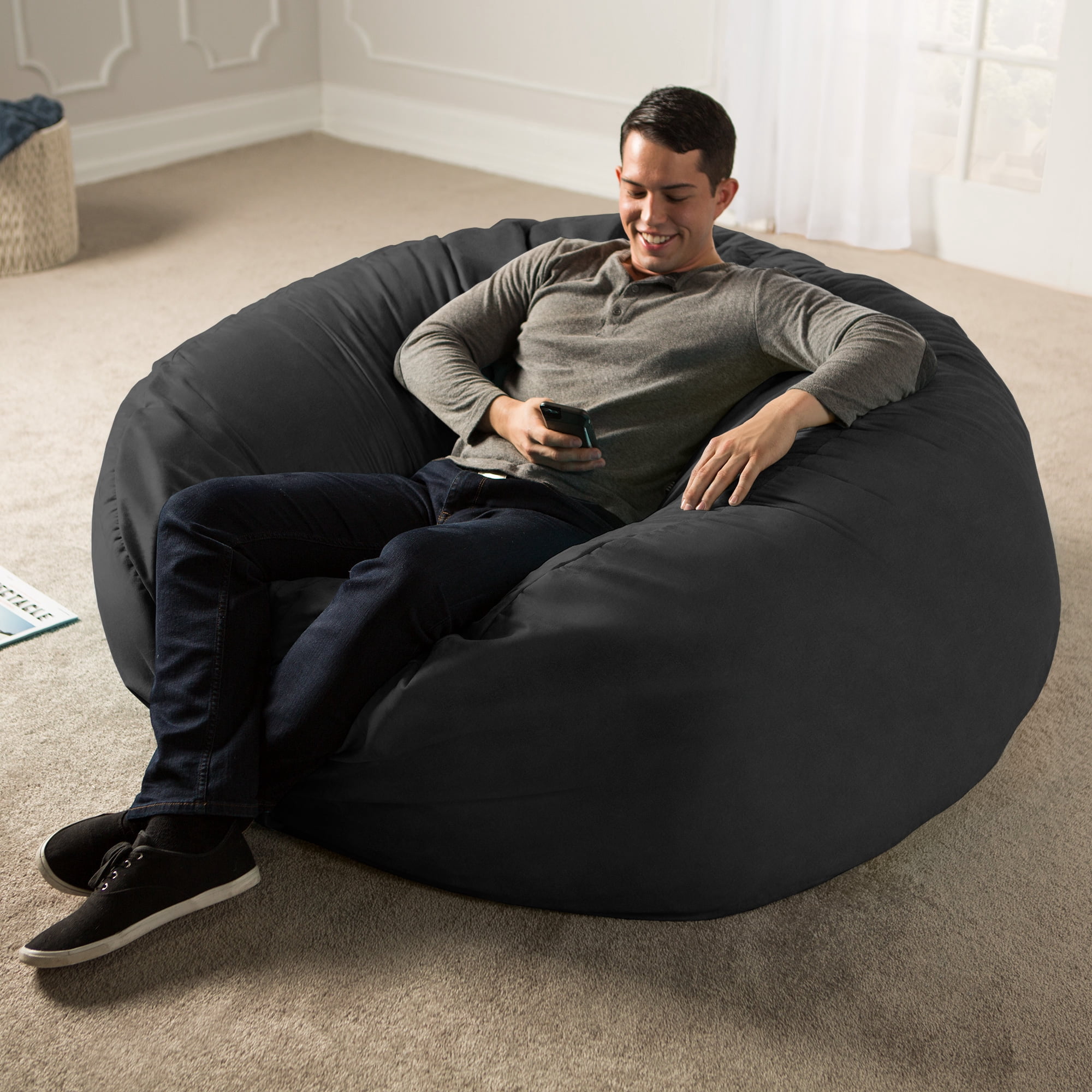 Jaxx 5 Foot Saxx - Big Bean Bag Chair for Adults, Black