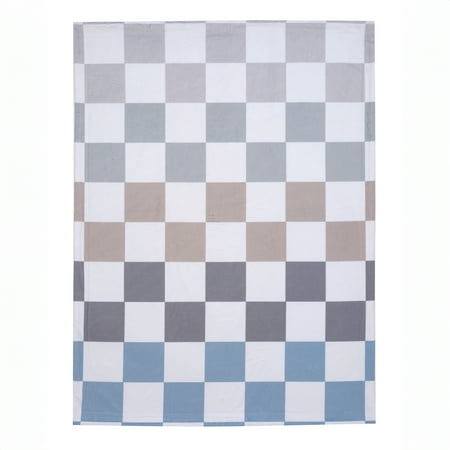 Lambs & Ivy Little Racer Soft Checkered Blue/White/Taupe Fleece Baby Blanket