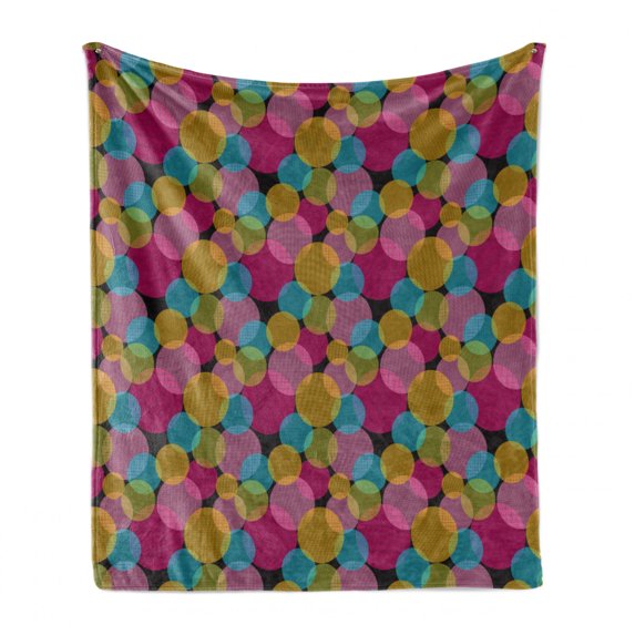 Colorful Soft Flannel Fleece Throw Blanket, Checkered Patterned Big Spots in Different Vibrant Colors on a Dark Background, Cozy Plush for Indoor and Outdoor Use, 50" x 60", Multicolor, by Ambesonne