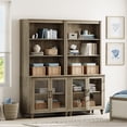 thumbnail image 6 of WAMPAT Farmhouse Bookcase, Bookshelf with Glass Doors, Large Wood Display Book Shelf with Adjustable Shelves and Storage Cabinet for Living Room, Bedroom, Library, Office, Wash Grey (2PCS), 6 of 8