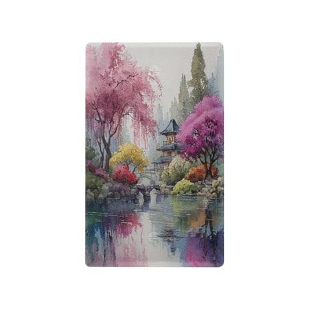 Switch Panel Switch Decoration 2.76x4.53x0.28 Inches Unused Outlet Cover Switch Plate Wall Plates Living Room Kitchen Bedroom Study Switches Colorful Japanese Garden Cherry