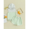 thumbnail image 2 of Bslissey Little Boys Girls Shorts Sets Sleeveless Contrast Color Hooded Vest with Elastic Waist Shorts 2Pcs Outfits Toddler Kids Casual Summer Clothes 2T 3T 4T 5T 6T, 2 of 9