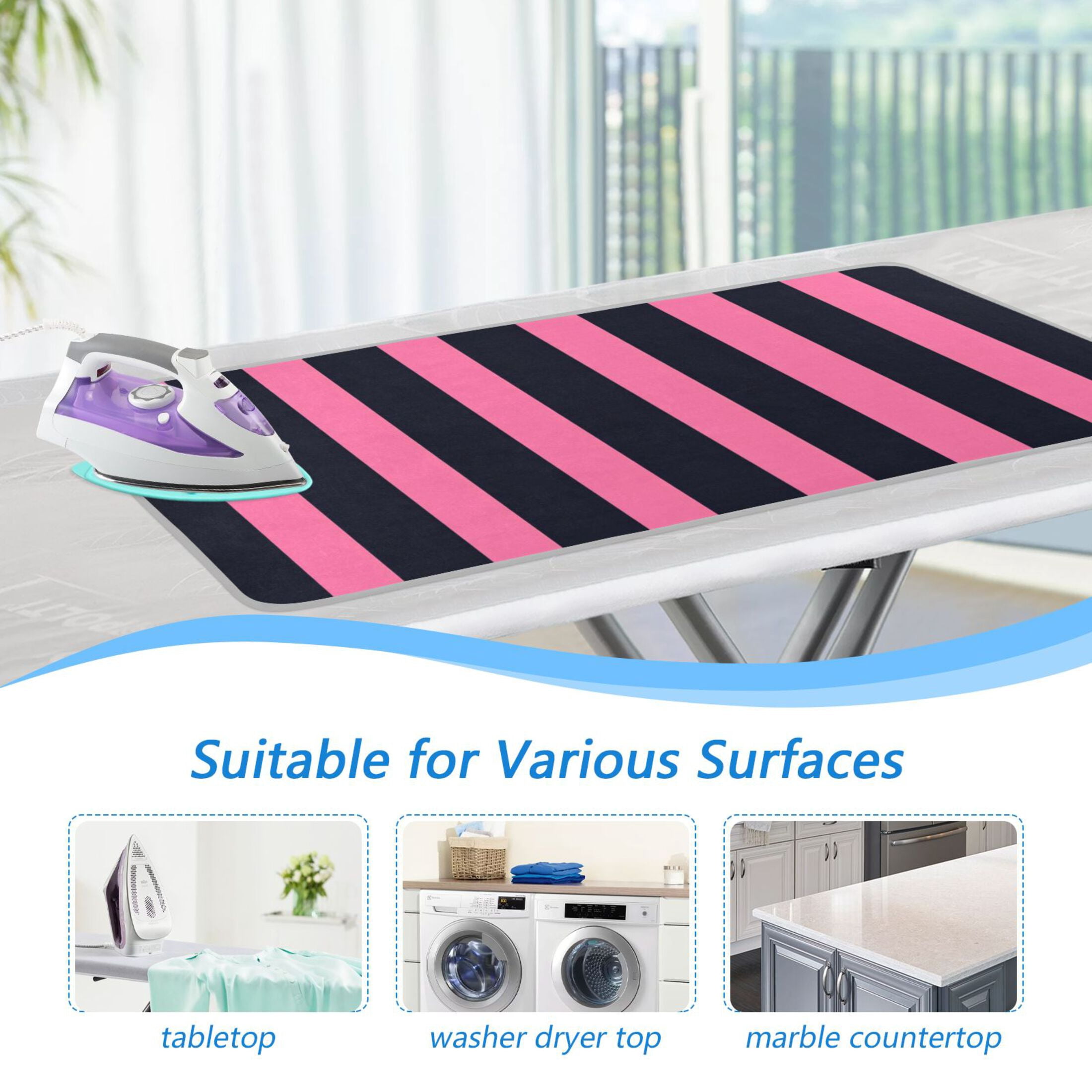 Pinkish Black Wide Stripes Ironing Mat Blanket Portable Travel Ironing Pad Heat Resistant Pad 47.2" x 27.6”
