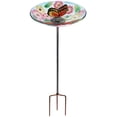 thumbnail image 1 of Glass Birdbath Bird Bath for Outdoors Birdfeeders with Metal Stake for Garden Decor Butterfly Pattern, 1 of 6