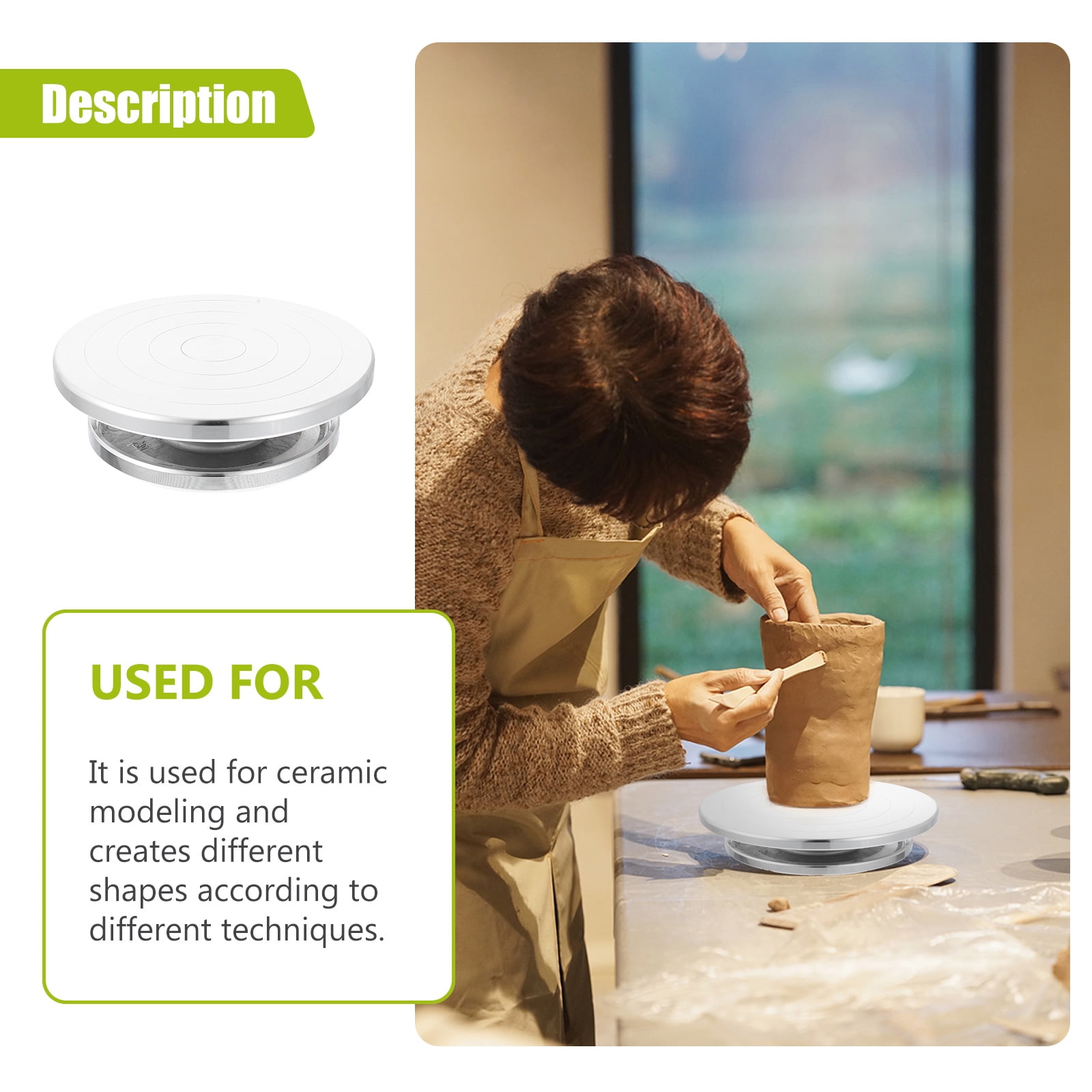 Yardwe Clay Sculpting Wheel Plated Silver Aluminum Alloy Pottery Turntable for Ceramic Craft Decor