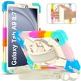 thumbnail image 2 of Case for Samsung Galaxy Tab A9 8.7" 2023 SM-X110 / SM-X115, Rugged Shockproof Case with Crossbody Strap & Pencil Holder [360° Rotating Hand Strap] & Stand, Case for Tab A9 2023, Colorful Blue+Beige, 2 of 9