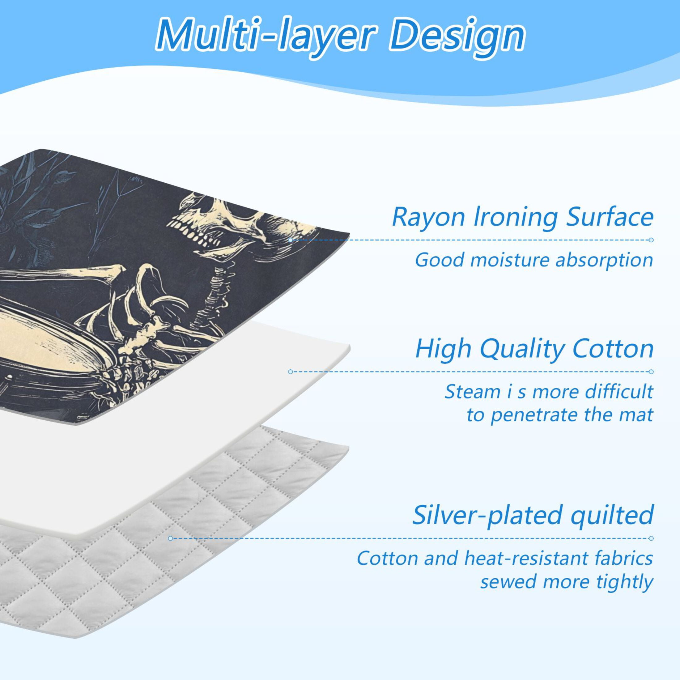 Drumming Skeleton and Rose Ironing Mat Blanket for Table Top Travel Portable Ironing Board Pad 47.2x27.6 Inch