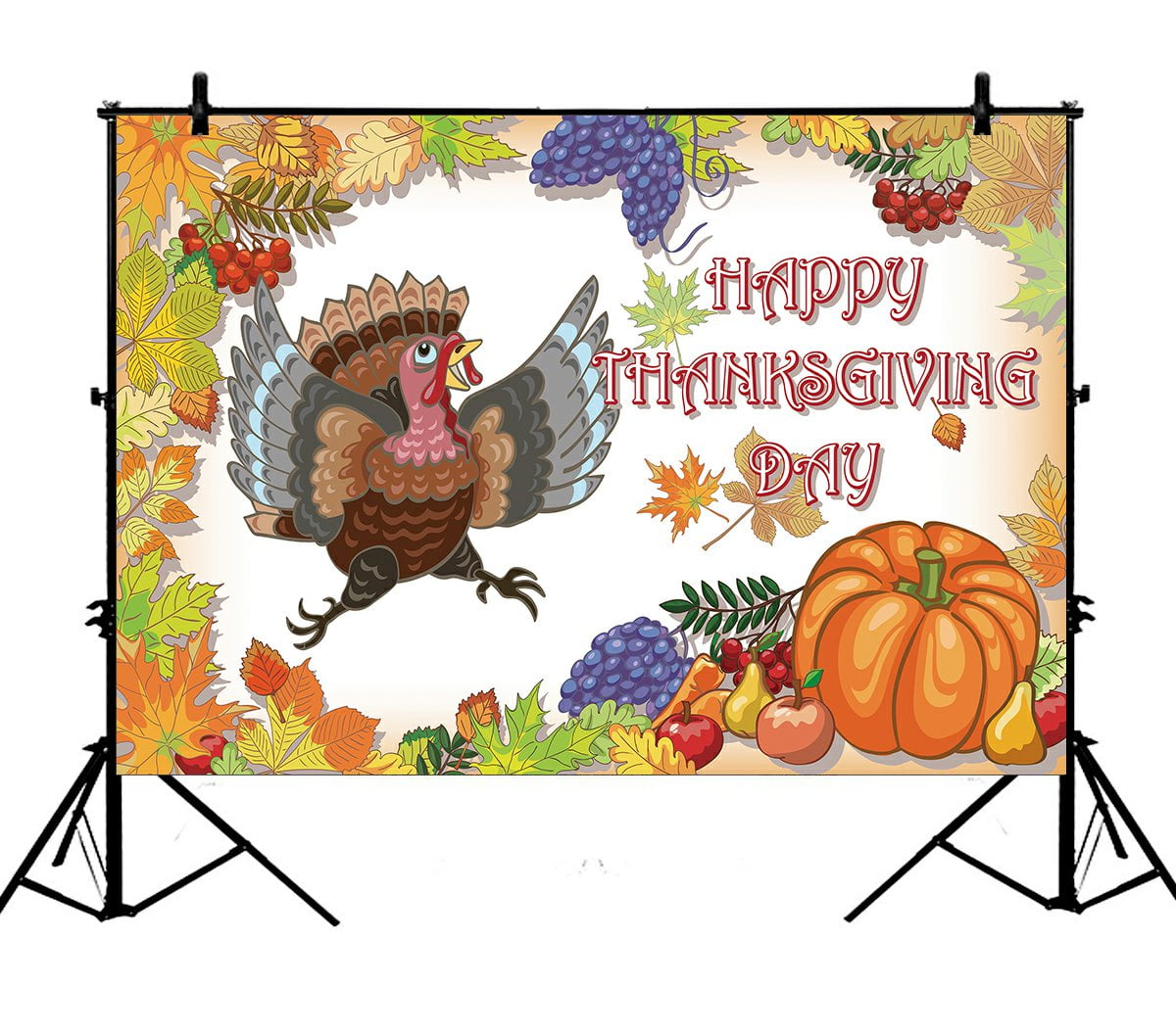 PHFZK 7x5ft Harvest Backdrops, Happy Thanksgiving Turkey with Pumpkin Photography Backdrops