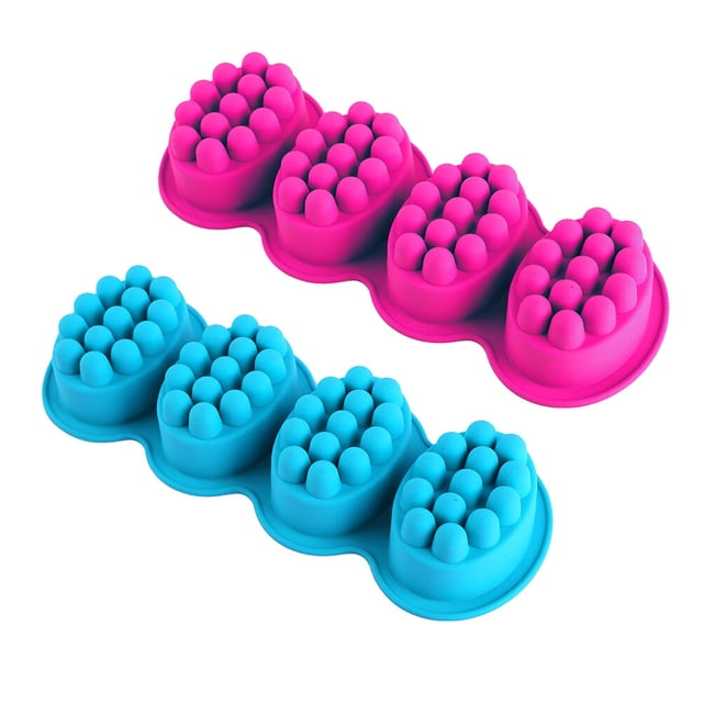 2 uds., Molde de cepillo de masaje de 4 cavidades, molde de silicona ovalado para jabón, molde de barra para molde para hornear pasteles de jabón hecho a mano DIY