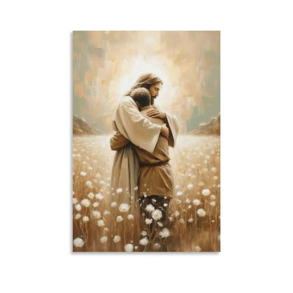 Jesus Christ Wall Art -Jesus Hugging Man Drawing- Jesus Heals Man Bible Inspirational Poster Poster Decorative Painting Canvas Wall Art Living Room Posters Bedroom Painting 20x30inch(50x75cm)