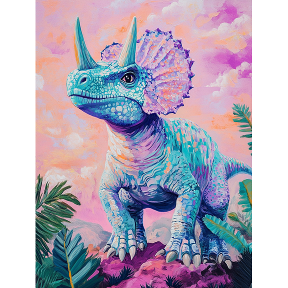 Vibrant Triceratops Dinosaur Canvas Art/Painting， Suitable for Living Room， Bedroom， Office， Gallery Wall， and Dinning Room Decoration.