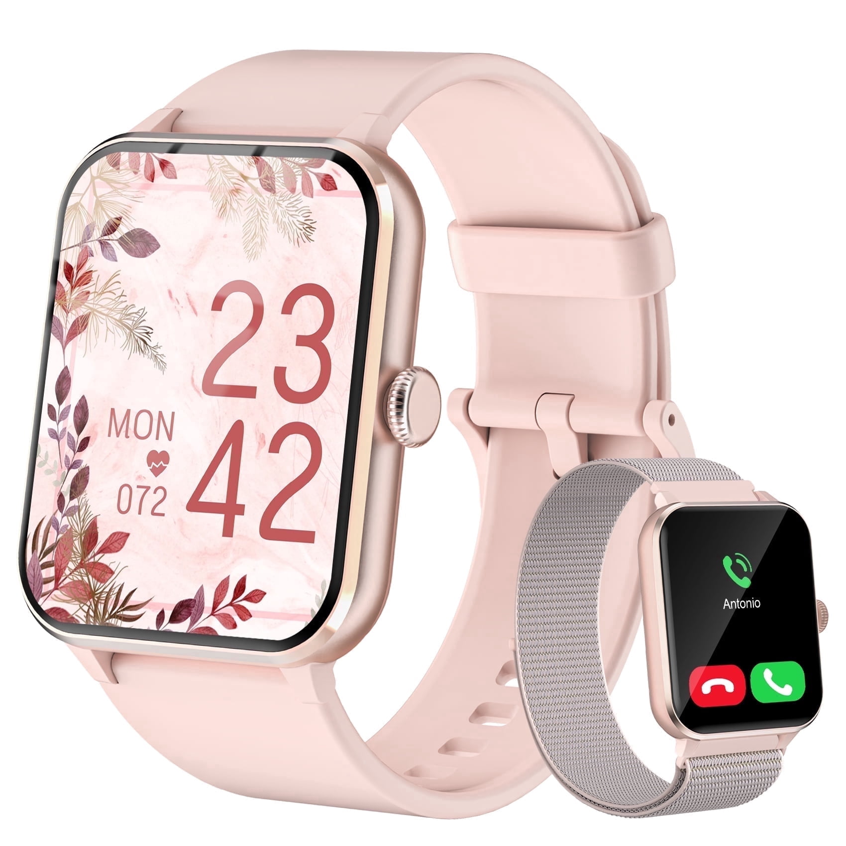 IOWODO 1.85 Smart Watch with Bluetooth Call (Answer/Make), 100+ Sports Modes, AI Voice Assistant, IP68 Waterproof Fitness Tracker for Android and iPhone, Gift for Women Men (Pink)