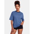 thumbnail image 3 of LMLYSoH Women's Summer T-Shirt Casual Loose Fit Stylish Striped Crew Neck Short Sleeve Drop Shoulder Tops, 3 of 8