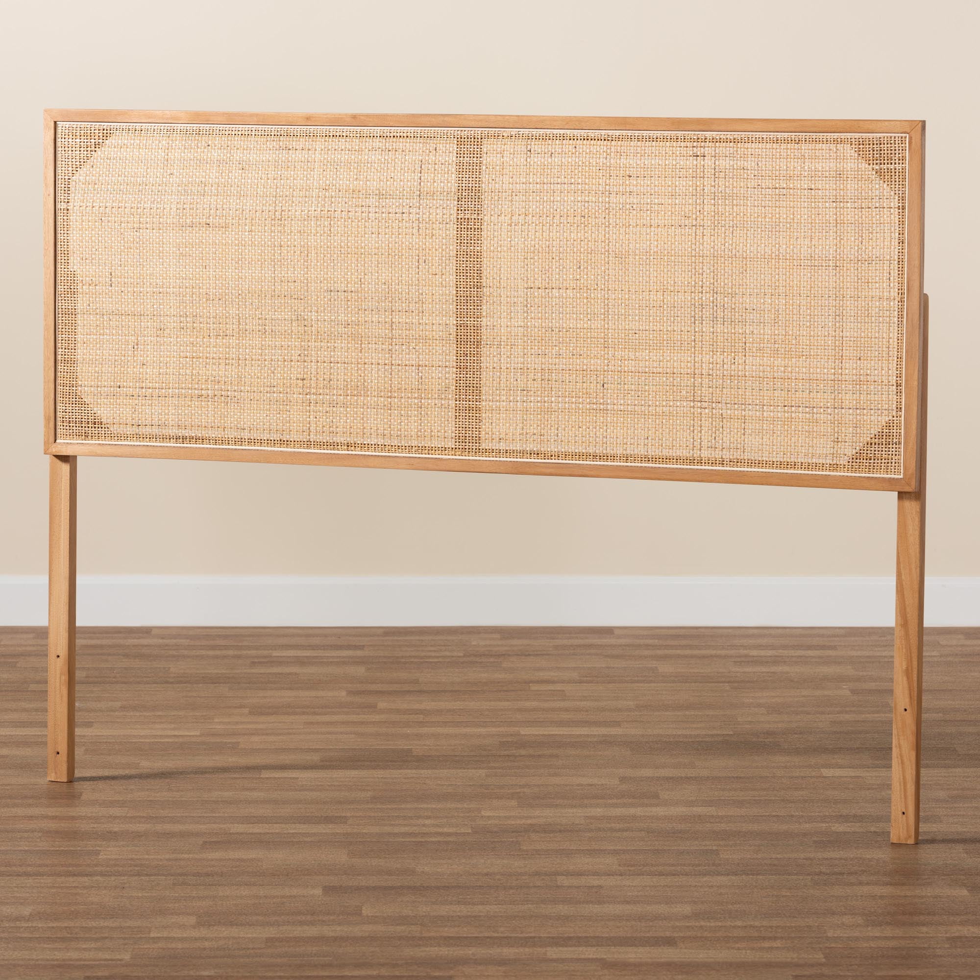bali & pari Aurelia Rattan and Bayur Wood BOHO Headboard, Queen Size, Natural Brown
