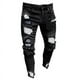 thumbnail image 4 of 3 estilos hombres elástico rasgado ajustado Biker bordado estampado Jeans desgastado agujero tapado Slim Fit Denim rayado alta calidad Jean, 4 of 5