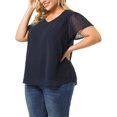 thumbnail image 1 of Women's Plus Size Blouse Pin Dots Round Neck Casual Smocked Bell Short Sleeve Top Royal Blue 1X, 1 of 7