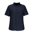 thumbnail image 4 of DLfVUB Men's Linen Shirts Short Sleeve Casual Big and Tall Regular Fit Solid Button Down Holiday Vacation Hawaiian Tees Shirt Tops for Men Beach Summer Wedding Shirt Navy M, 4 of 5
