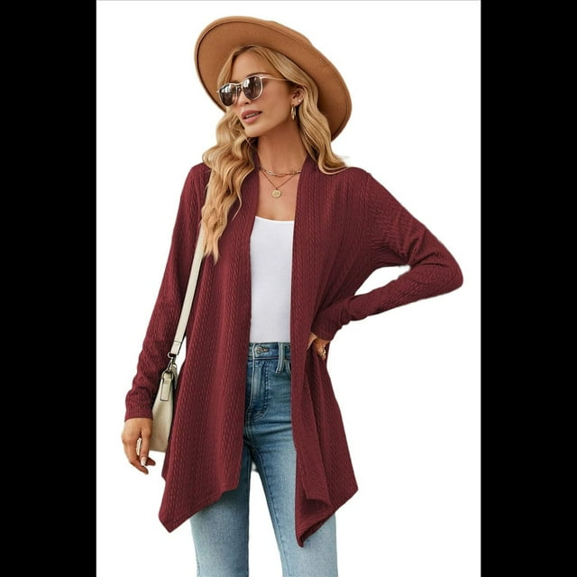 Cardigan pour Femmes Chic Décontracté à Manches Longues à devant Ouvert Chandails Cardigan Bordeaux m