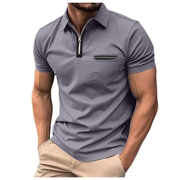 Kcolen Mens Polo Shirts Short Sleeve Blue Men's Summer Casual Short Sleeve Shirt with Zipper Pocket Solid Tops Casual Beach Basic