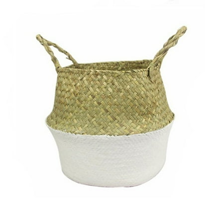 Cheap Rattan Baskets Singapore Meigar 9''x8'' Handmade Rustic Storage Baskets Foldable Laundry Straw Patchwork Wicker Rattan Seagrass Belly Garden Flower Pot Planter Basket Garden Accessories ()