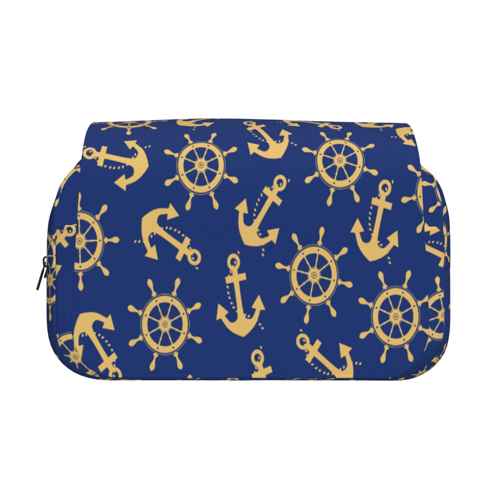 Rateoe Anchors and Nautical Pattern Double Clamshell Pen Case, Storage Organizer with Two Zipper Compartments– Holds Up to 50 Pencils & Pens