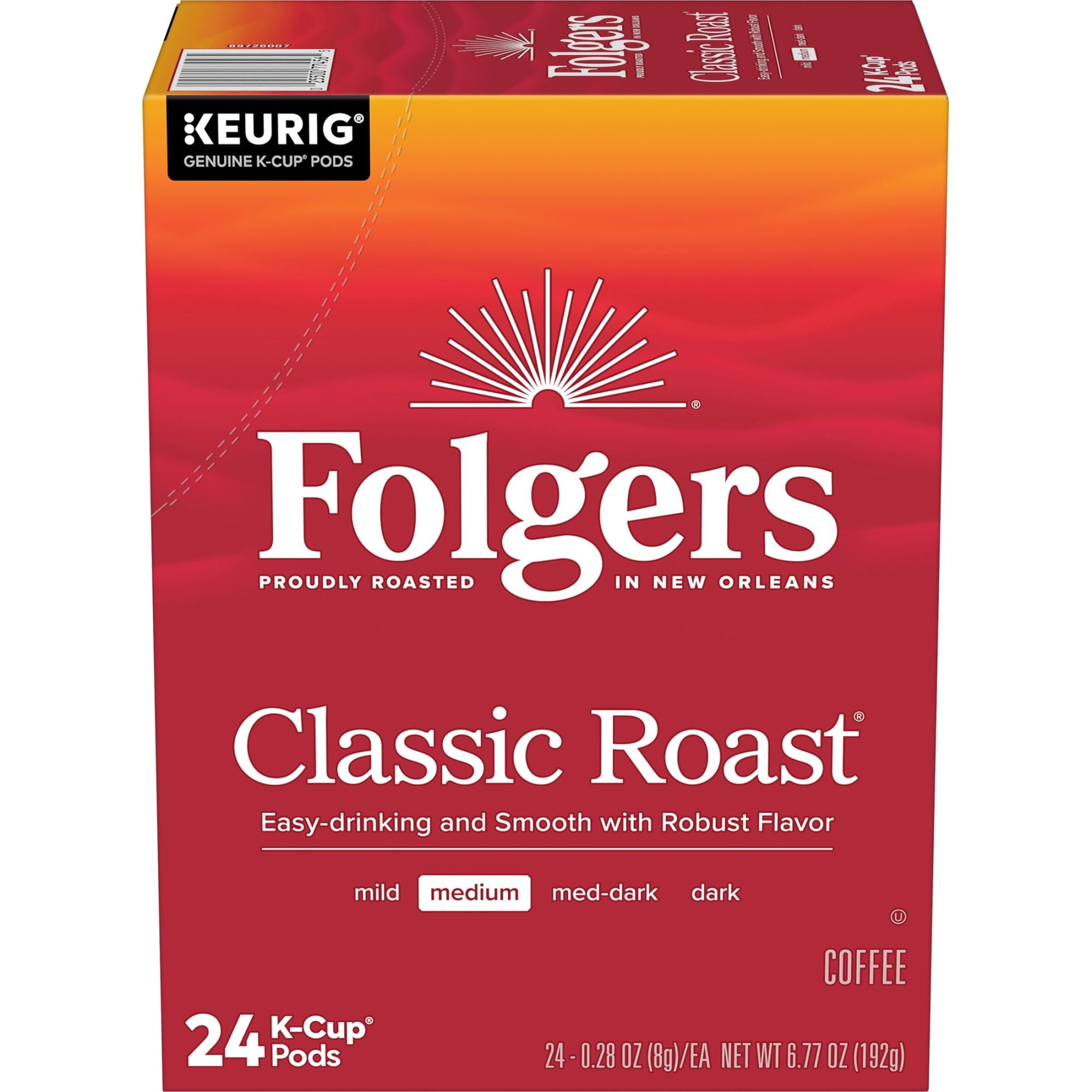Folgers Classic Roast, Medium Roast Coffee, Keurig K Cup Pods, 24 Count Box