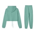 thumbnail image 5 of Zpanxa Sets for Women Clothing Two Piece Solid Drawstring Crop Hoodie and Cuffed Jogger Pants, 5 of 9