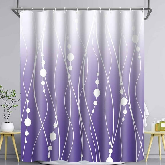 Lilac Purple Shower Curtain Ombre Purple Fabric Shower Curtain for Bathroom Decor Lavendar and White Striped Modern Bath Curtains Set with Hooks, Washable 36"W x 72"L (Pack of 1)
