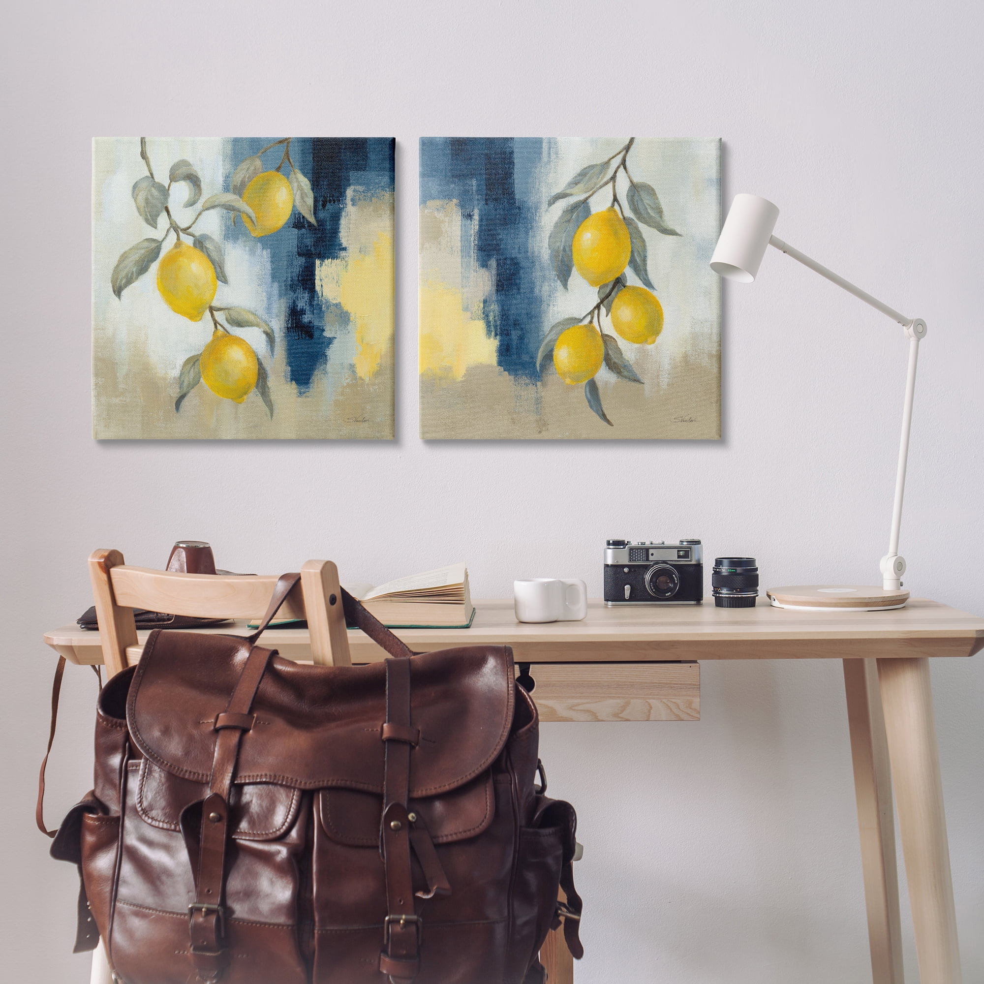Stupell Industries Abstract Hanging Lemon Fruits Food & Beverage Painting Wrapped Canvas Art Print Wall Art, 24 x 24, Set of 2