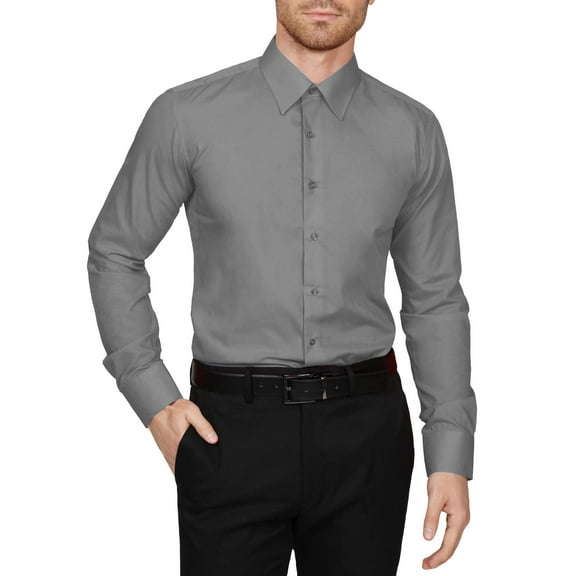 J. METHOD Men's Dress Shirt – Classic Long Sleeve Slim Fit Button Down Solid Color Top S-5XL NEMT104 LTGrey L 36/37