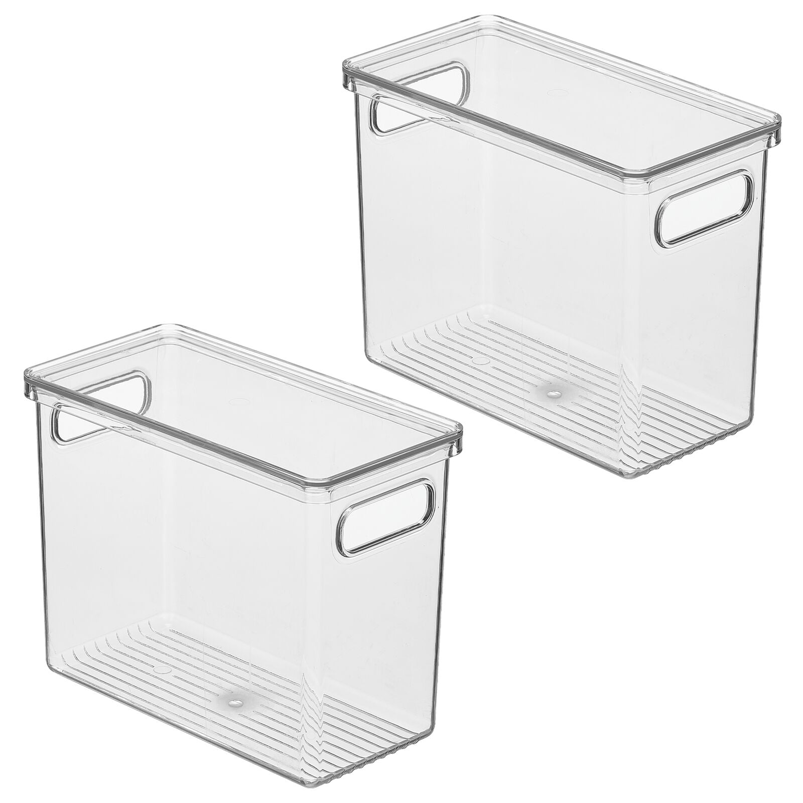 mDesign Slim Plastic Stackable Kitchen Storage Bin Box, Handles and Lid Fridge