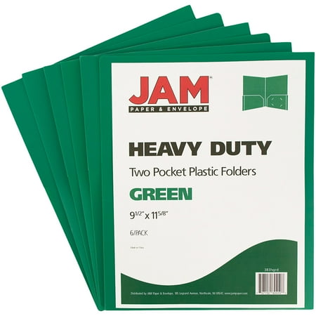 Dark Pocket - JAM Paper Heavy Duty Plastic Two Pocket Presentation Folders, Green, 6/pack