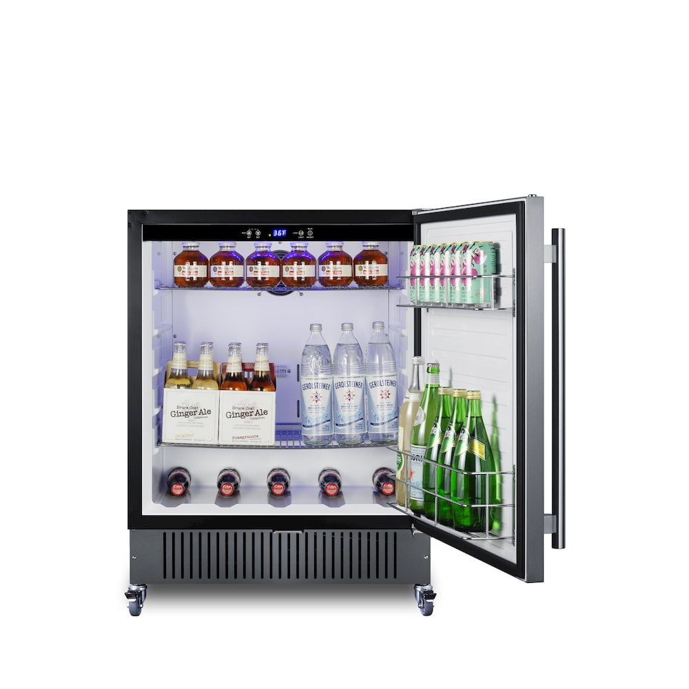 27" wide built-in undercounter all-refrigerator for commercial or residential use with caster set included