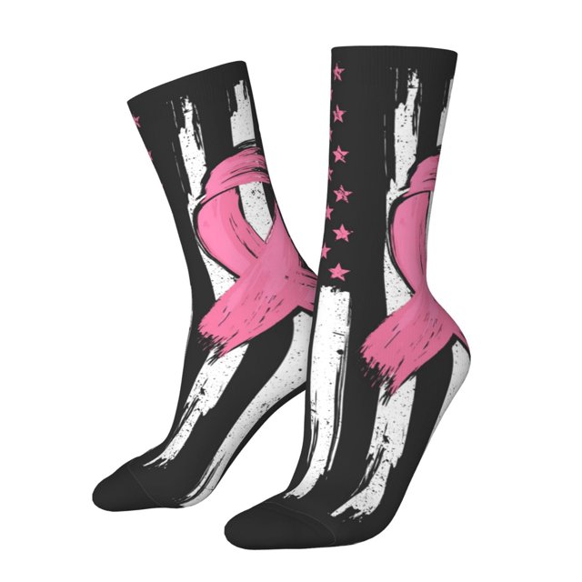 Balery Ribbon Breast Cancer Awareness Pattern Crew Socks Unisex– Soft & Breathable Socks for Men & Women, One-Size Fits Most (US 5-11), Comfortable & Durable for Daily Wear