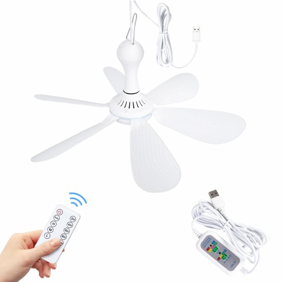 Ventilador de techo Xindejia alimentado por USB 6 aspas DC 5V blanco