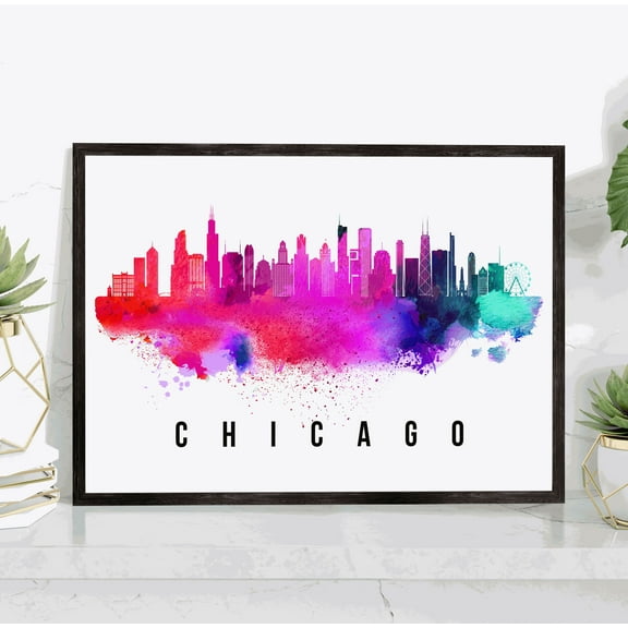 Pera Print Chicago Skyline Illinois Poster, Chicago Cityscape Painting Unframed Poster, Chicago Illinois Poster, Illinois Home Office Wall Decor - 27x40 Inches