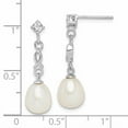 thumbnail image 2 of Primal Silver Sterling Silver Rhodium-plated 7-8mm White Rice Freshwater Cultured Pearl CZ Earrings, 2 of 4