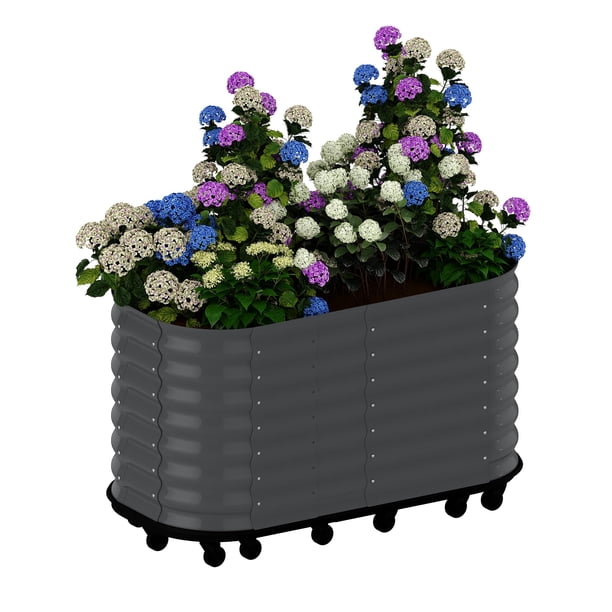 Garvee jardinera con ruedas y depósito de autoriego, cama de cultivo de acero galvanizado con ruedas con freno para uso interior o exterior