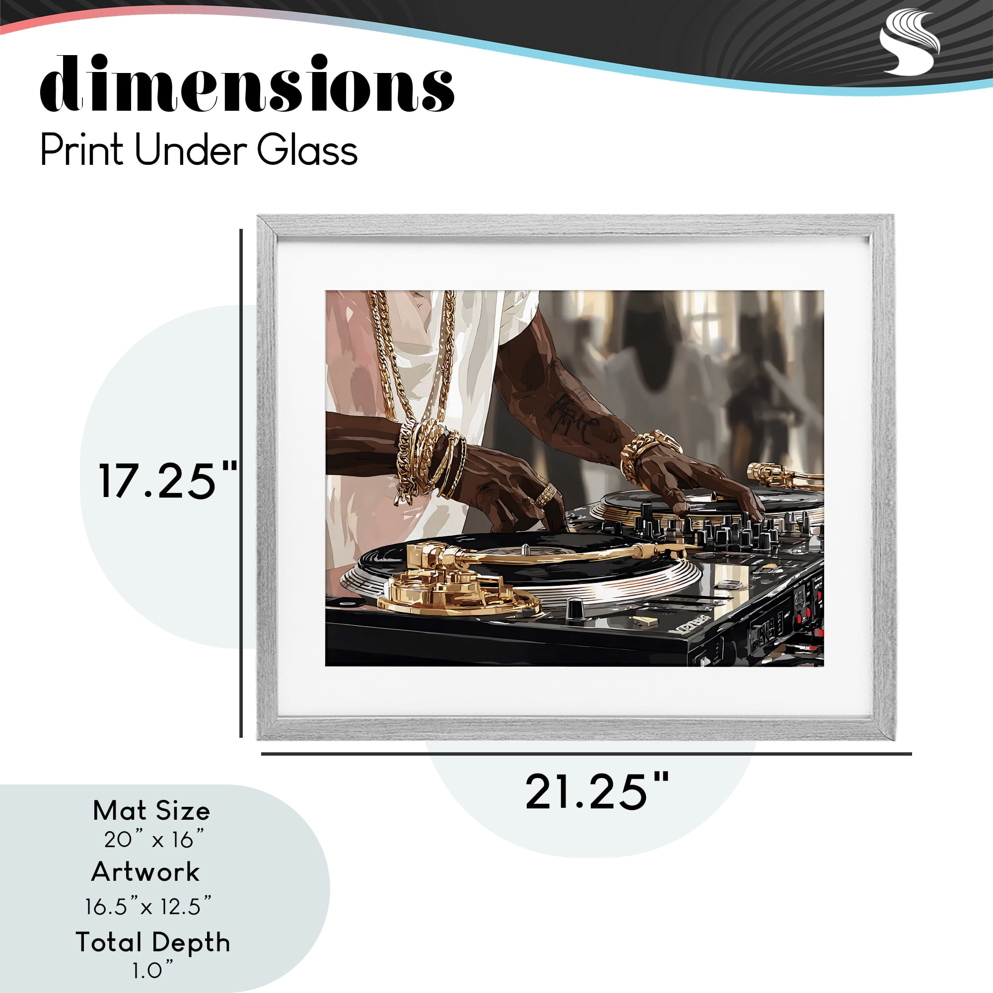 Stupell Industries Golden Sound DJ Turntables Gray Framed Print Under Glass, design by Franklyn Gregory