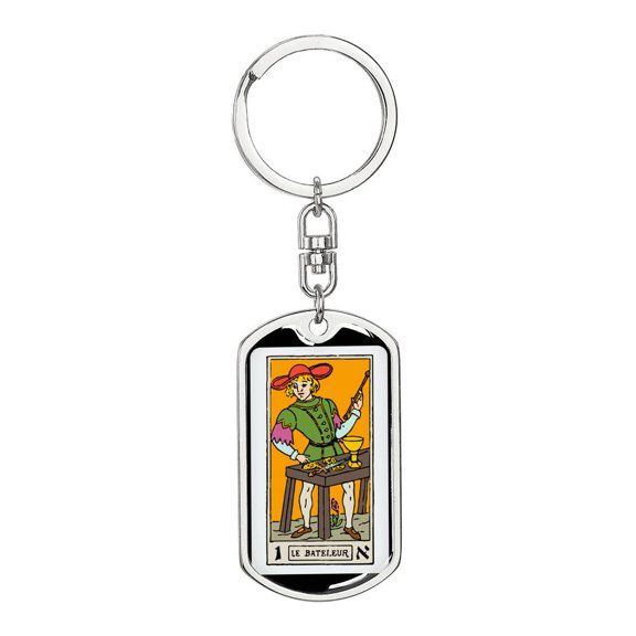 Tarot Card The Juggler Keychain Dog Tag Stainless Steel or 18k Gold