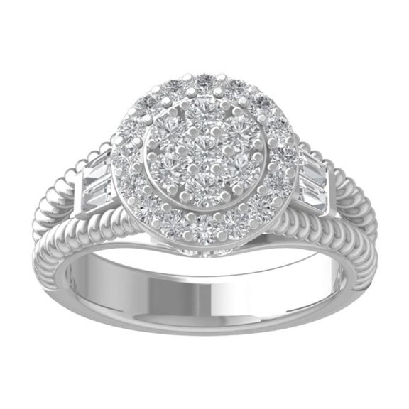 ARAIYA FINE JEWELRY 14K White Gold Round and Baguette shape Diamond Engagement Ring (1 cttw, I2-I3 Clarity, I-J Color) Size 8.5