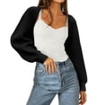thumbnail image 2 of Long Sleeve Open Front Women's Bolero Shrug Sweater Knitted Cropped Cardigan Y2K Tops, 2 of 4