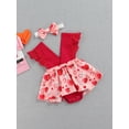 thumbnail image 3 of Seyurigaoka Valentine's Day Baby Girls Sleeveless Romper + Bow Headband, Heart Shape Lace Clothing, 3 of 9