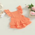 thumbnail image 3 of Baby Girls Knitting Rompers Solid Color Fly Sleeve Ruffle Hem Casual Party Street Spring Fall Summer Rompers Brown 3-6 Months, 3 of 8