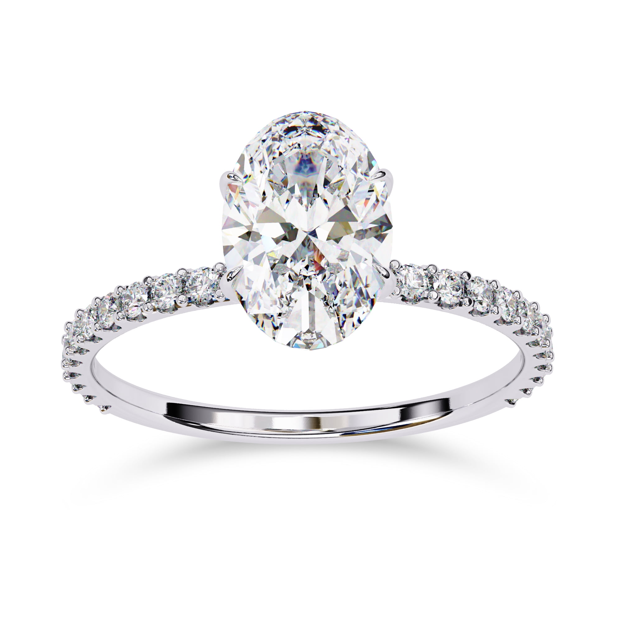 AFFY Hidden Halo Engagement Ring for Women, 1.50 Carat (ctw) Oval and Round Cut Lab Grown Diamond Solitaire Ring In 14K White Gold Over Sterling Silver F-G-H, SI Quality Gifts For Her Ring Size-4