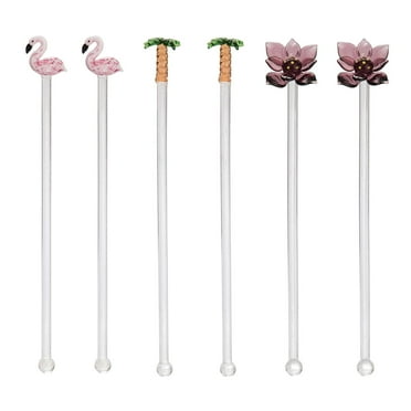 Beachcombers SS-BCS-20822 8 inch Flamingo Variety Drink Stirs, Set of 6