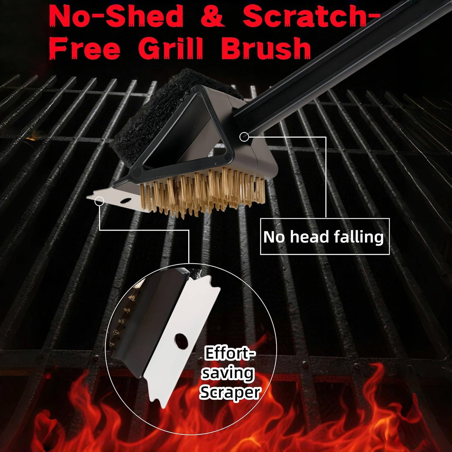 ABPETE Grill Brush for Outdoor Grill, 3 in 1 Grill Cleaning Brush and Scraper BBQ Brush Safe BBQ Cleaning Tools(2 Pack)