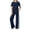 Blue#02, variant on Summer Outfits for Women Stylish Contrast Trim Crew Neck Short Sleeve Top Elastic Waist Long Pants Set Soft Lightweight Womens Suit Set Versatile Solid Color Lounge Set with Pockets XL