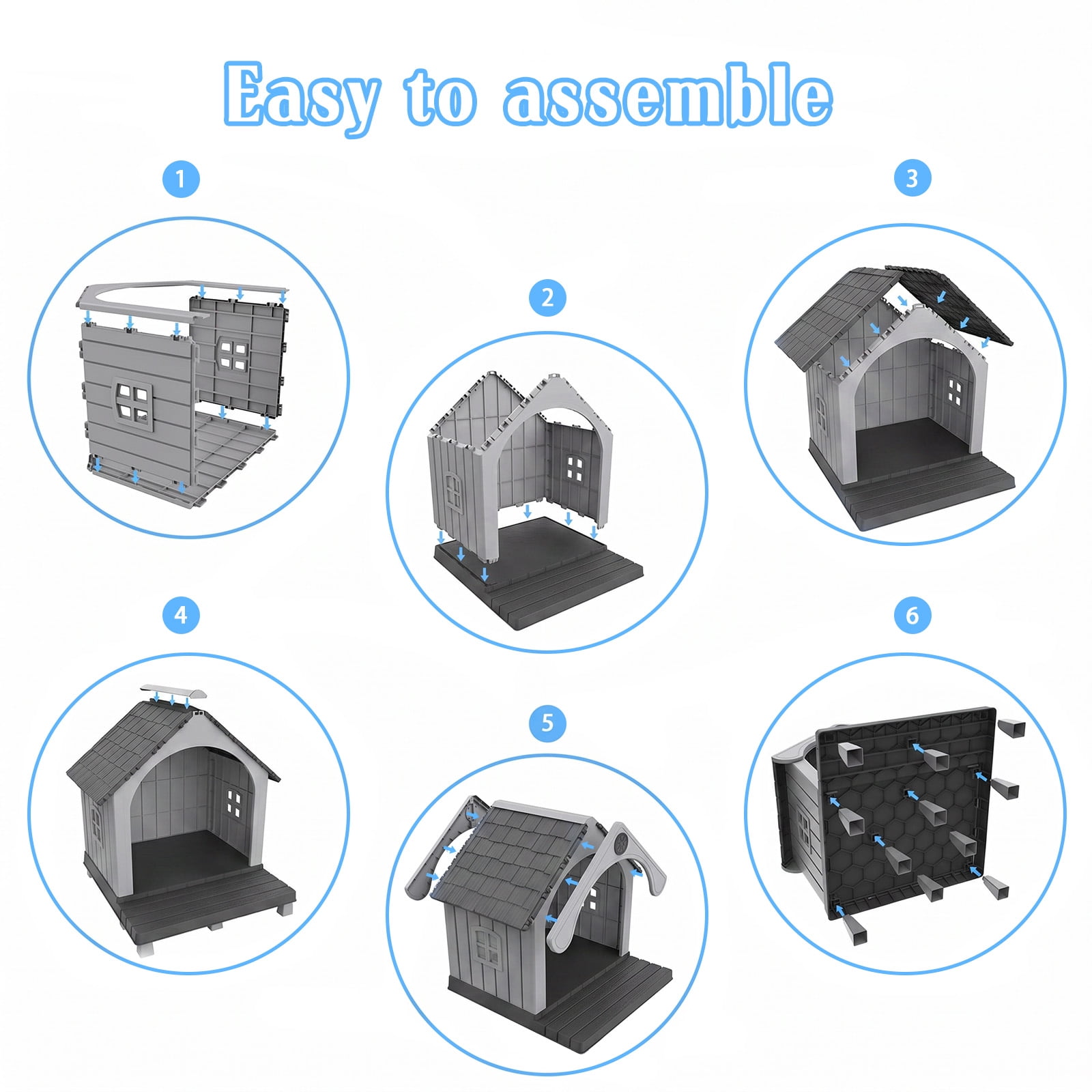 Fazzn Elevated Resin Dog House with Porch, Weatherproof Outdoor Pet Shelter for Small to Medium Dogs, Easy Assembly & Durable.Black