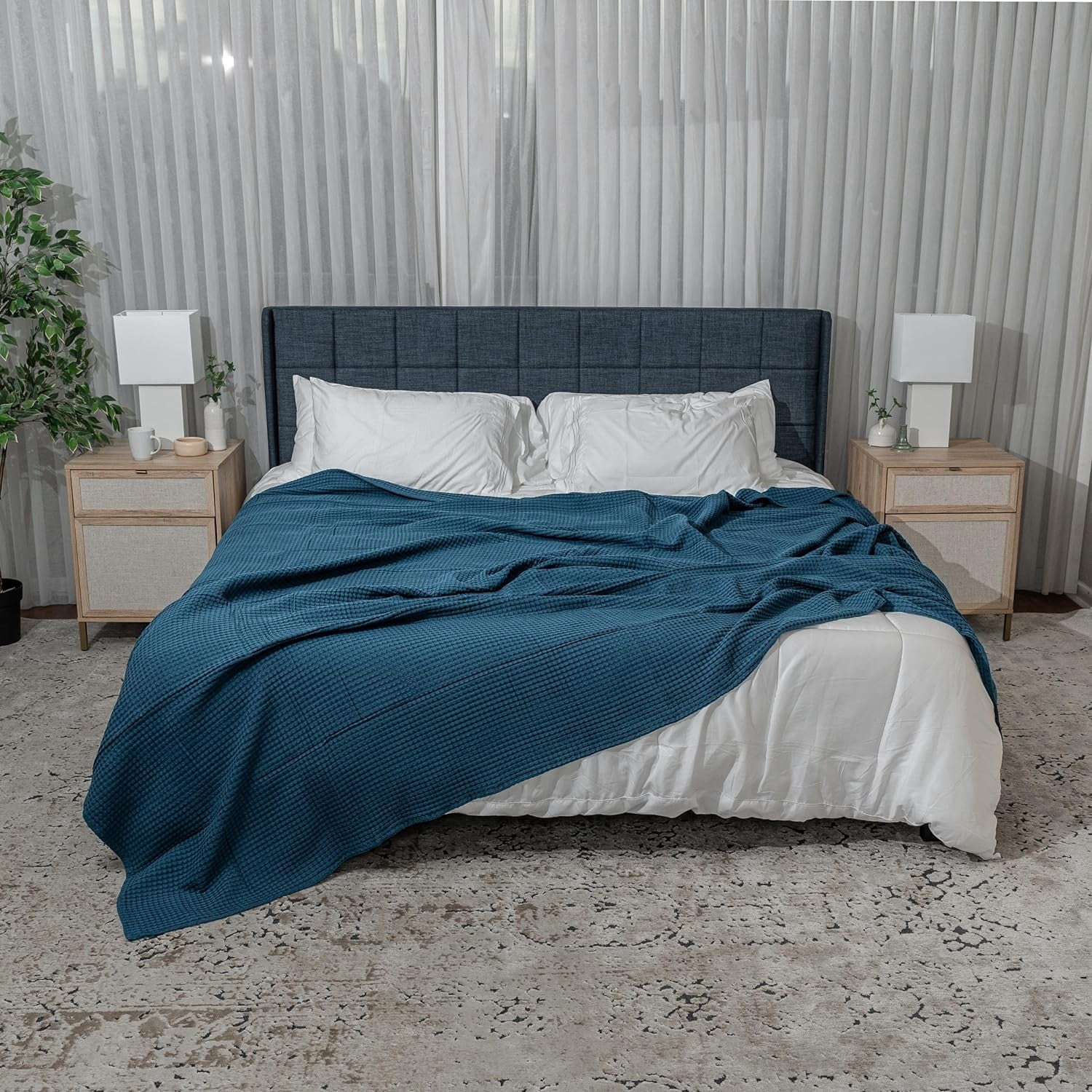 Comfy Cubs 100% Cotton Waffle Weave Blanket - Soft Lightweight Blankets (Neptune, 50" X 60")
